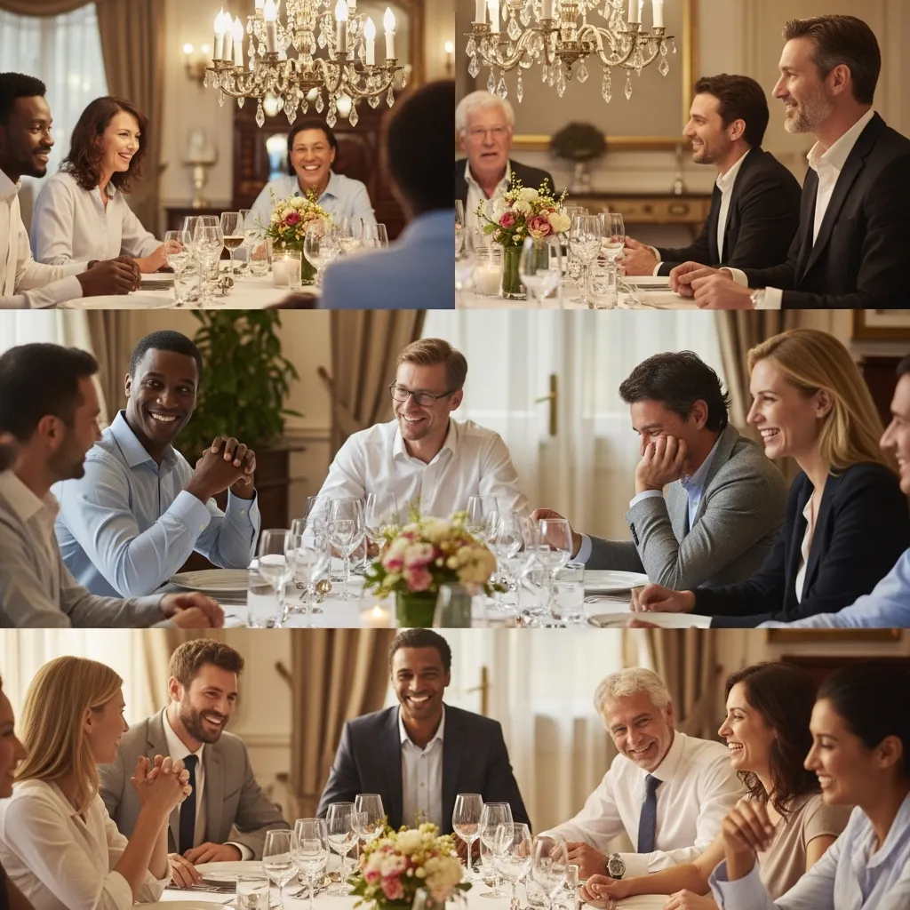 Private dining setup inside a luxury mansion with warm lighting and concierge presence.