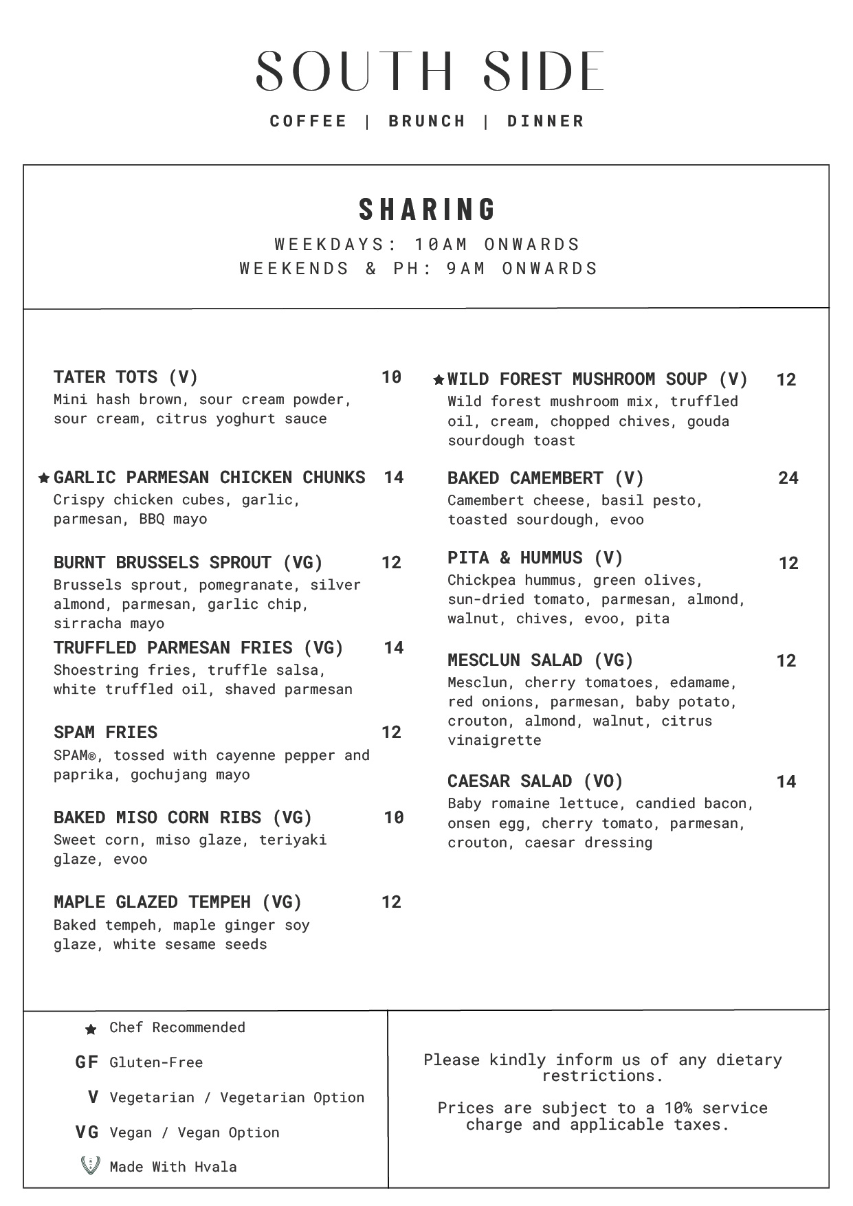 Southside Keppel Menu Sharing