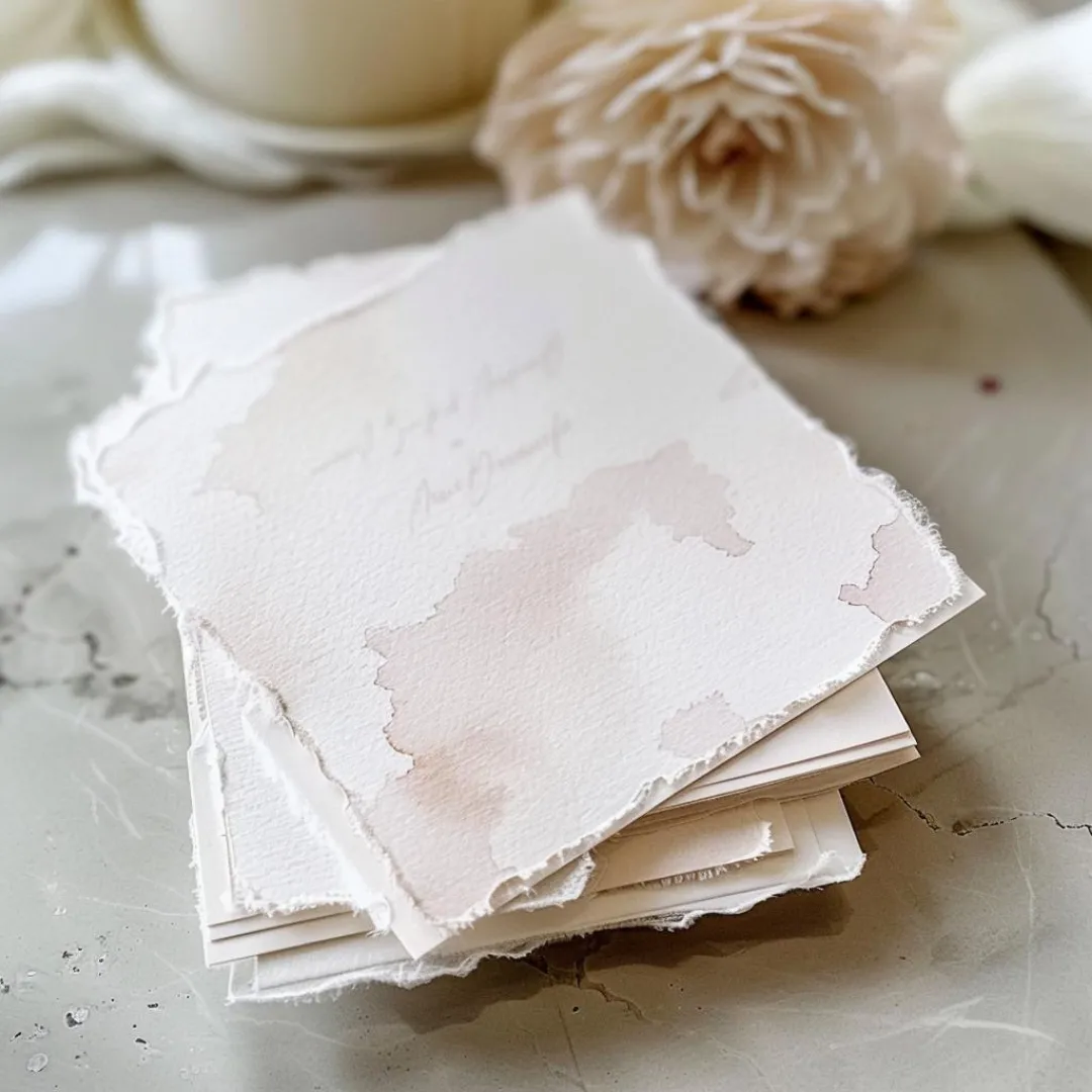 wedding invitations that are white and minimalist with a hand-finished watercolor wash