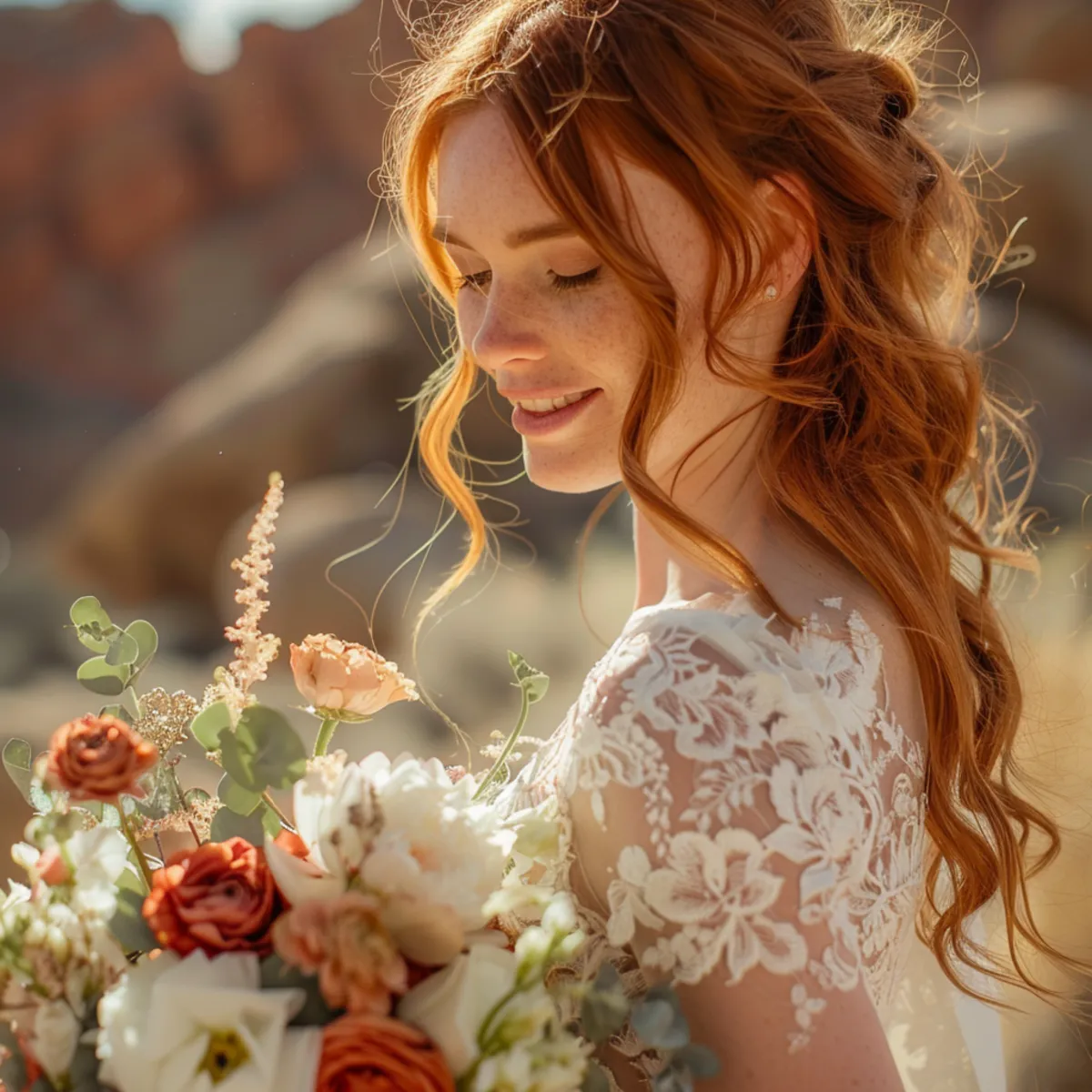 A bride in st george utah getting her wedding photos taken