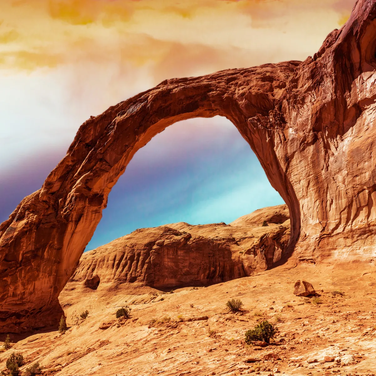 Moab wedding photography of the arches with editing of the sky