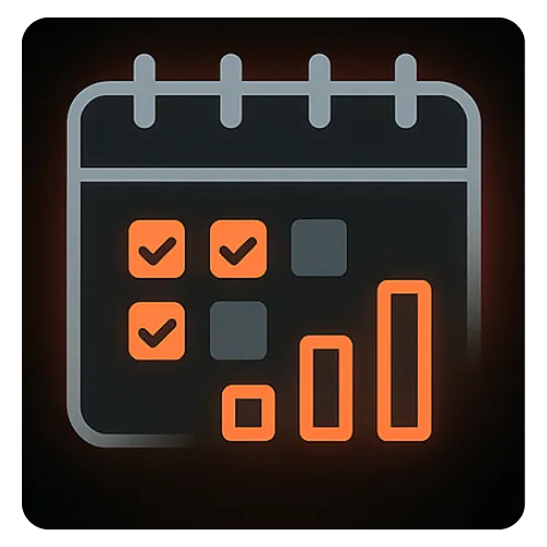 SmartBiz Online job scheduling feature with calendar icon, showcasing drag-and-drop weekly planning, live updates, and whiteboard-free team tracking.