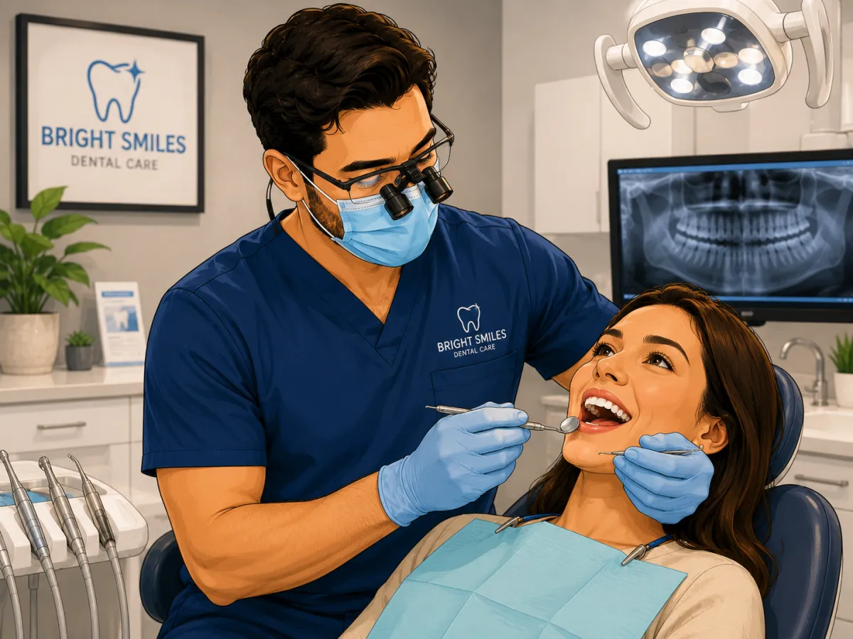 A dentist examining a patient at a dental clinic