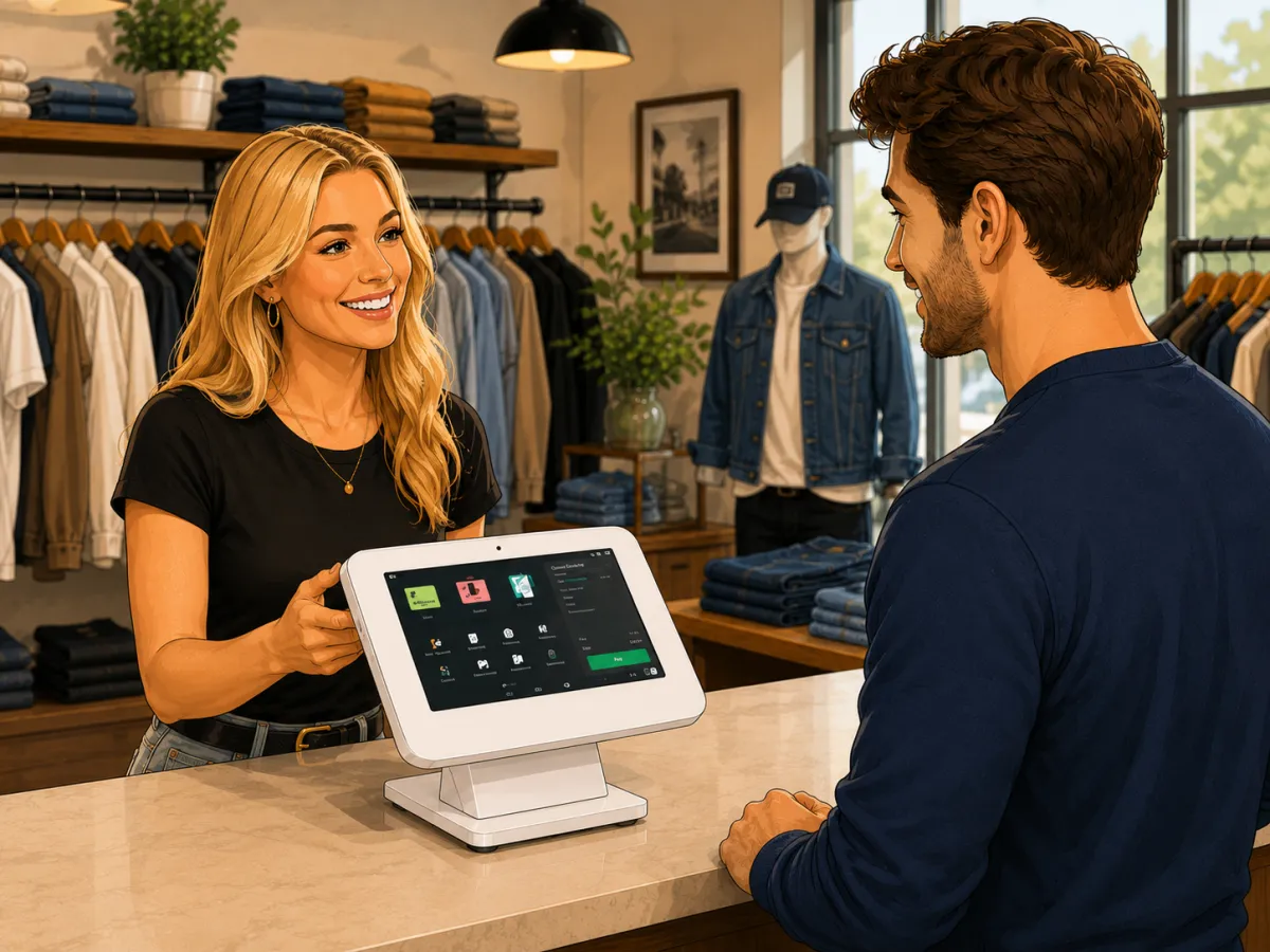 A shopper checking out at a retail boutique POS system