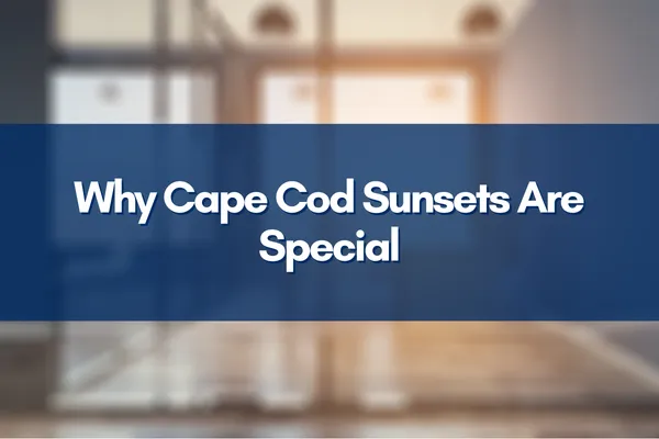 Stunning Cape Cod sunset skyline over a calm beach with colorful sky.