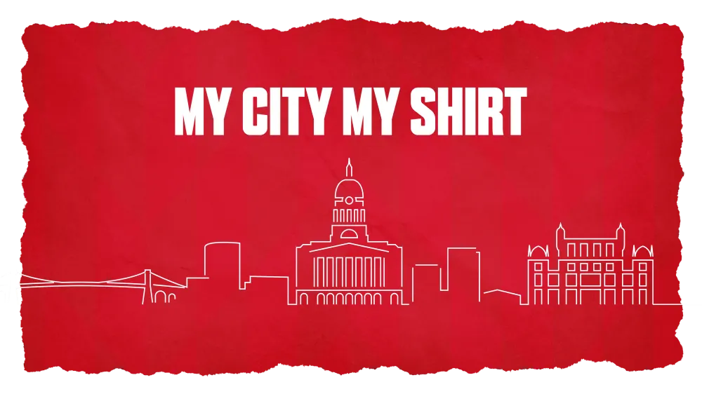 picture in red of nottingham council house and my city my shirt in words