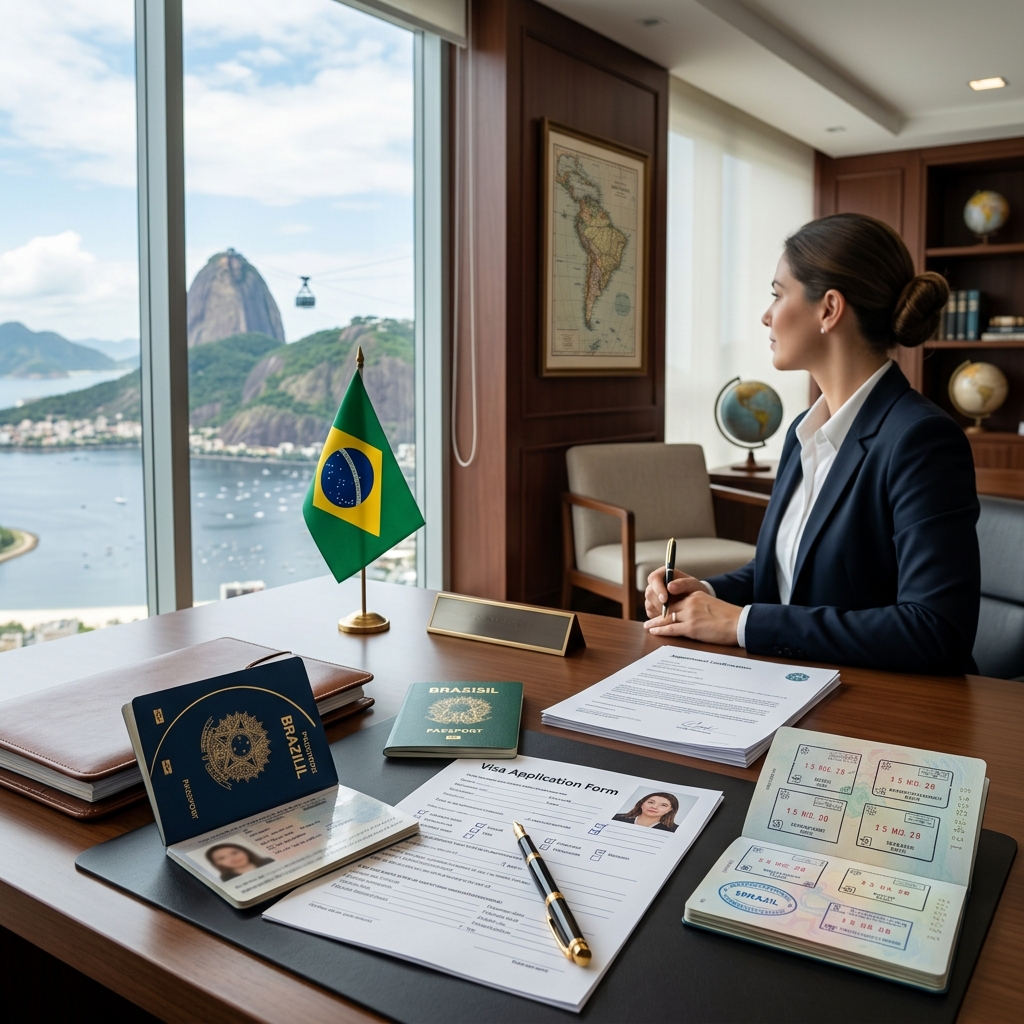 Passport and travel documents prepared for a Brazil visa application