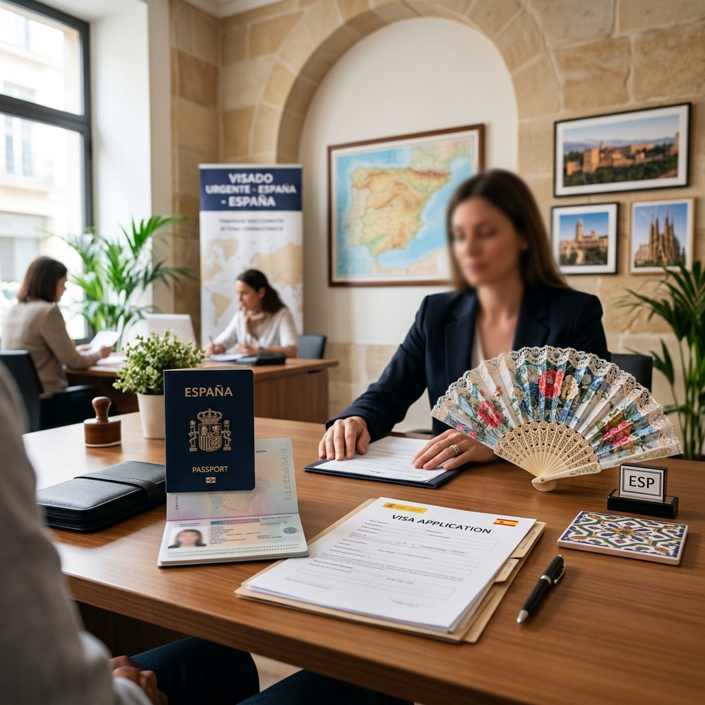 Passport, Schengen visa documents, and boarding pass on a travel desk