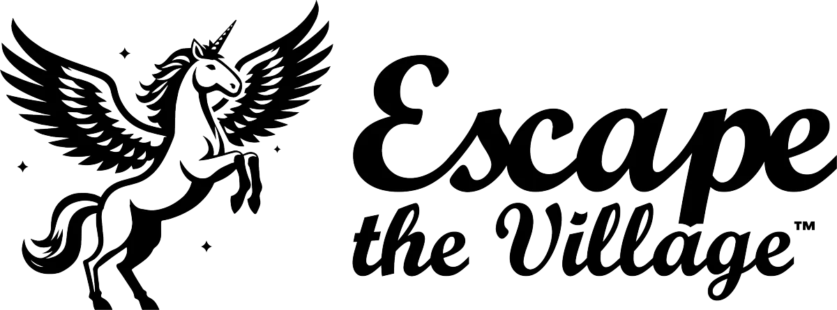 Escape the Village logo, landscape and in black.