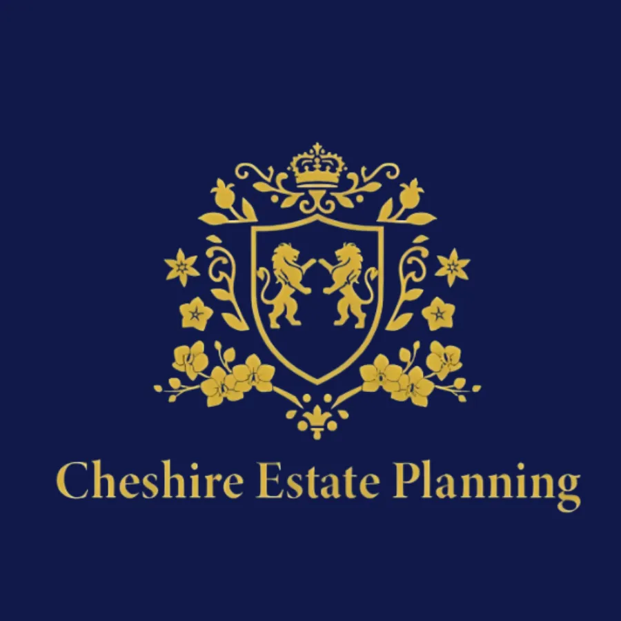 Cheshire Estate Planning logo with dark navy blue and golden graphics