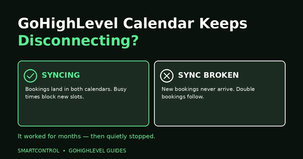 GoHighLevel calendar keeps disconnecting — syncing versus sync broken comparison