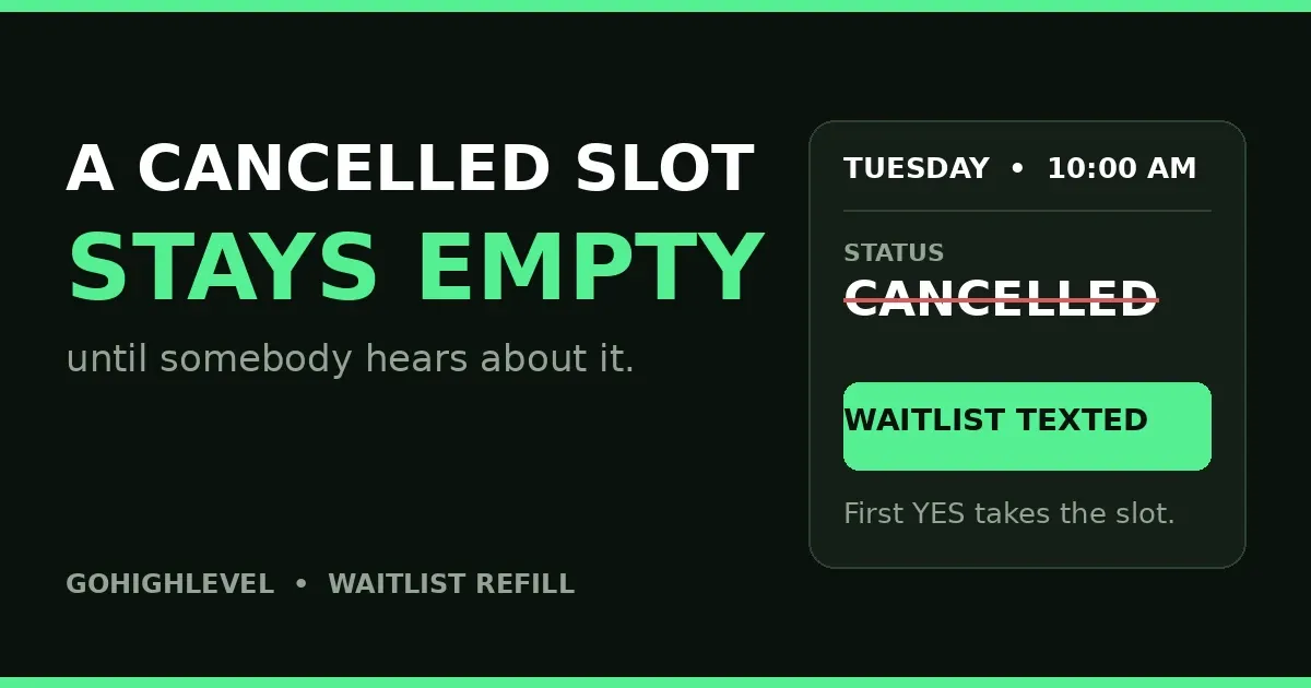 GoHighLevel cancelled appointment — a cancelled slot stays empty until the waitlist hears about it