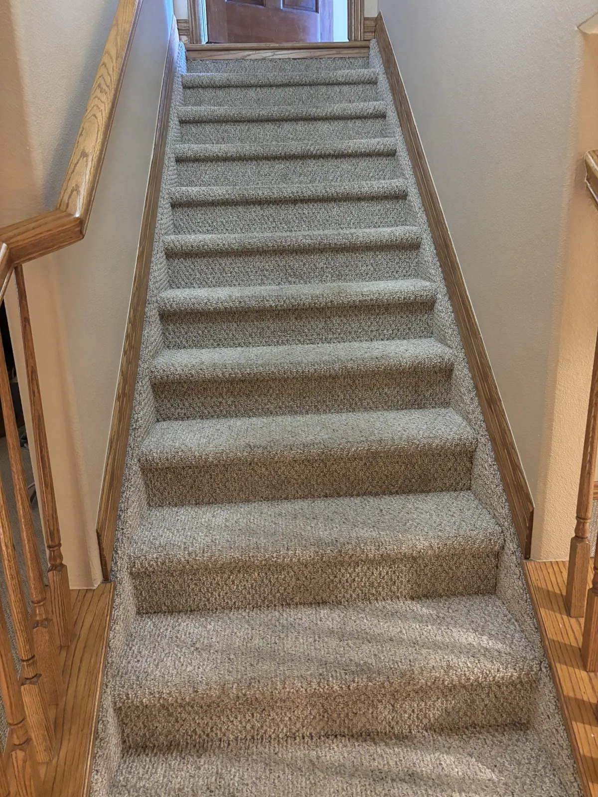 Carpeted stairs in a Sapphire Pointe home in Castle Rock, CO after sub-surface extraction for dog urine
