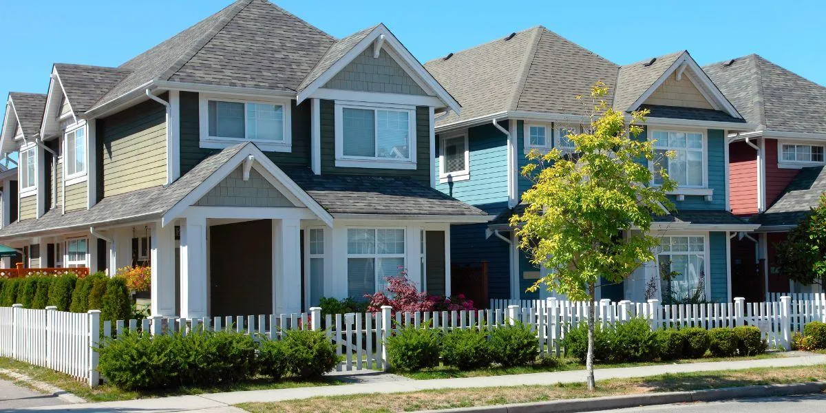 a huge house with white fence