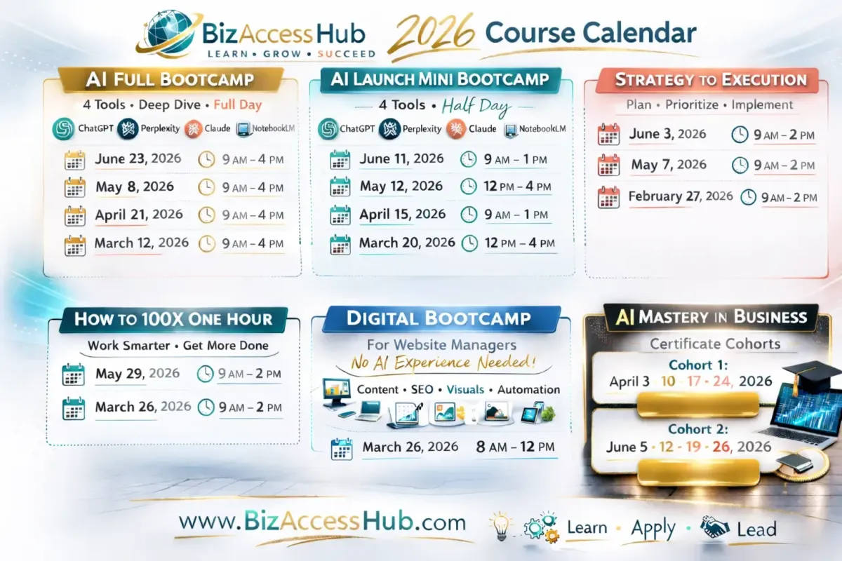 AI bootcamp for small business calendar for all prorams