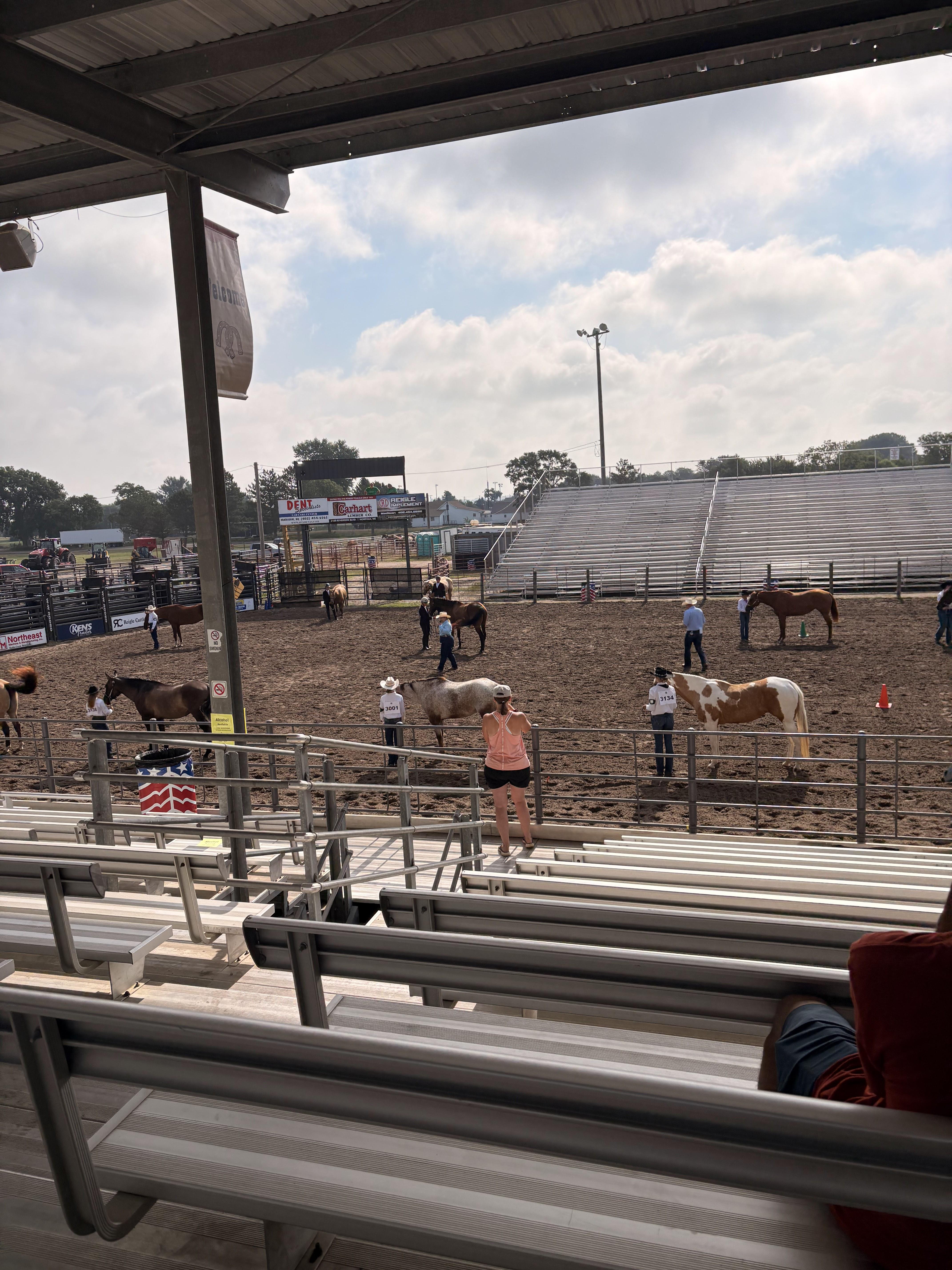 Photorealistic group of summer campers at a horse summer camp