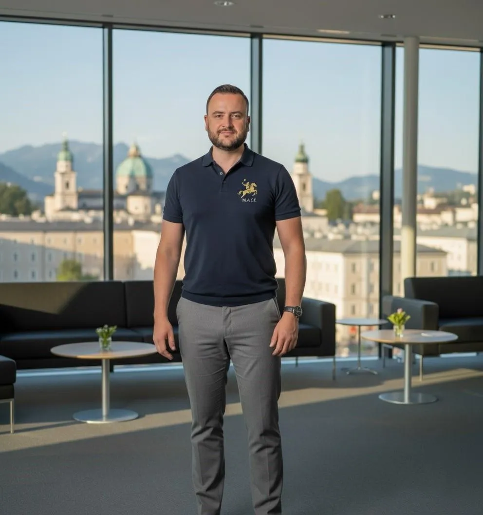 Michael, co-founder, professional portrait in a vacation rental living room.