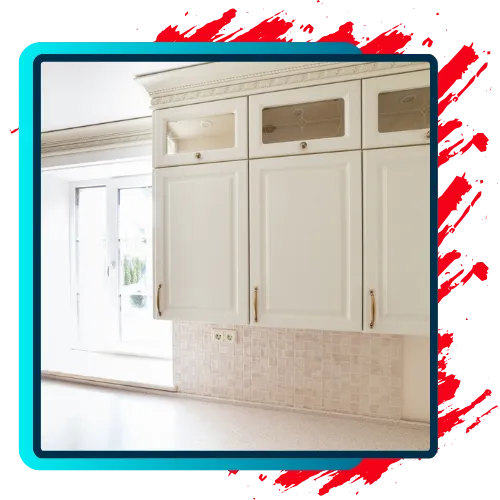 Freshly painted kitchen cabinets with smooth cabinet finish 