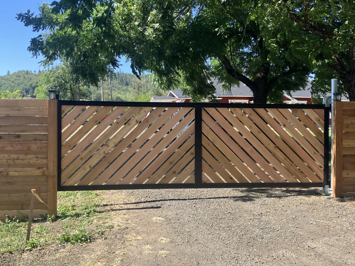 Herringbone Cedar Cantilever Gate with LiftMaster Operator in Roseburg, Oregon