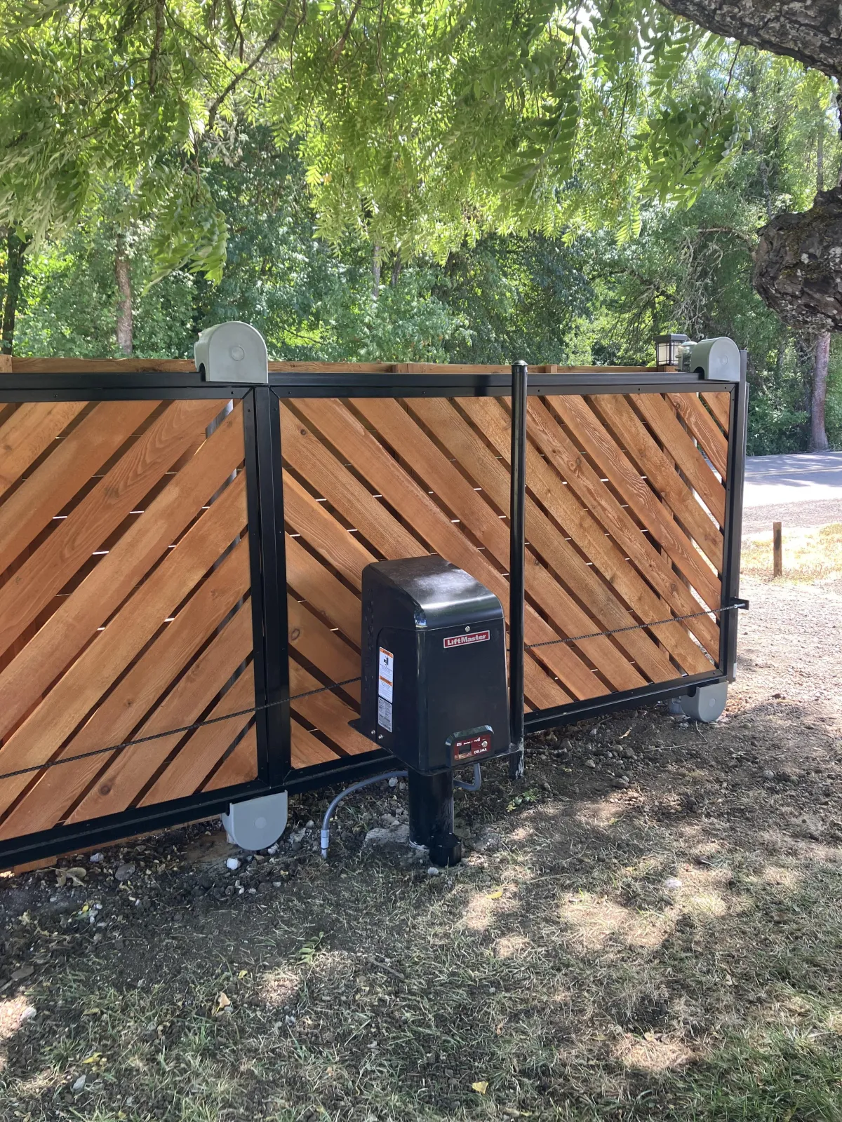 Herringbone Cedar Cantilever Gate with LiftMaster Operator in Roseburg, Oregon