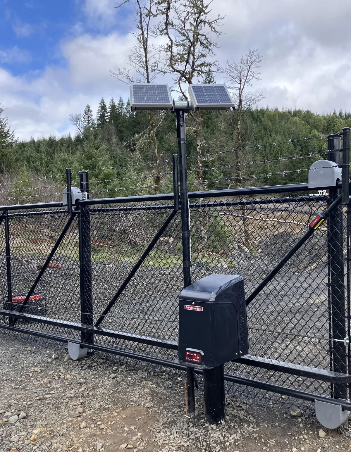 Chain Link Cantilever Gate with LiftMaster Operator in Drain, Oregon
