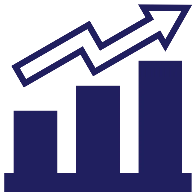 Upward growth bar graph icon