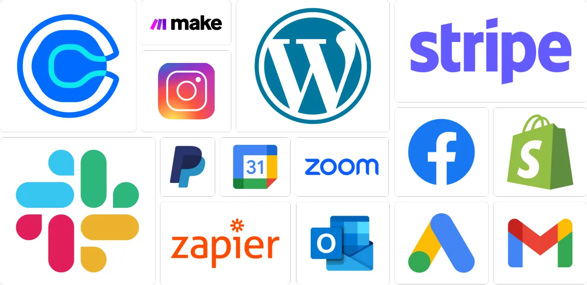 Software integrations including Stripe, Zapier, and Google Calendar