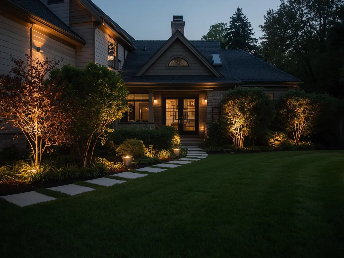 a long walkway with benches and trees on both sides