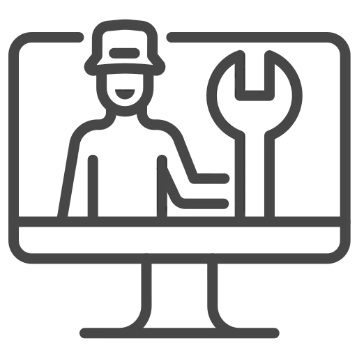 Laptop icon with maintenance man in background