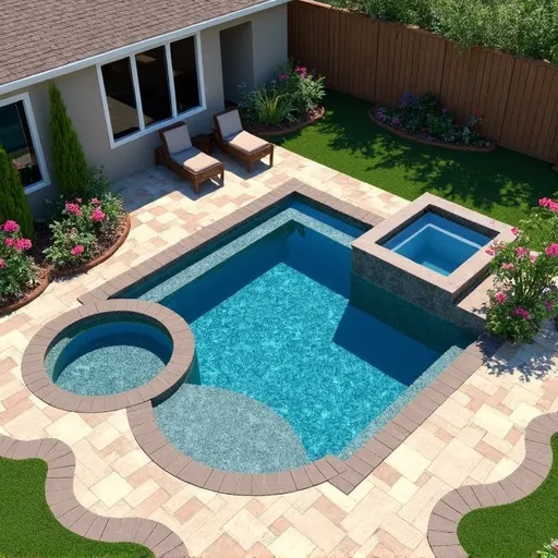 Custom pool design consultation meeting with homeowner in Cypress Texas backyard showing property evaluation process