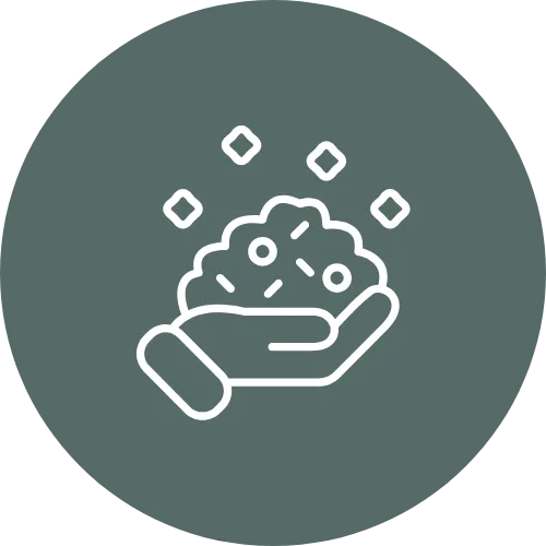 Hand holding fertilizer granules icon
