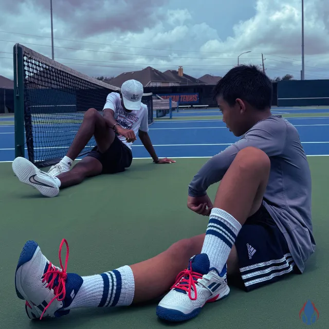 Post-training recovery and stretching for junior athletes – Zenniq Academy tennis players cooling down on court in Katy, Texas