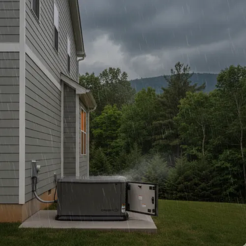 Standby generator providing backup power to a home during power outage in Asheville