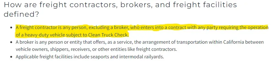 CARB's definition of a freight contractor