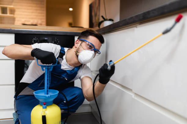 Pest control technician treating a property for pests