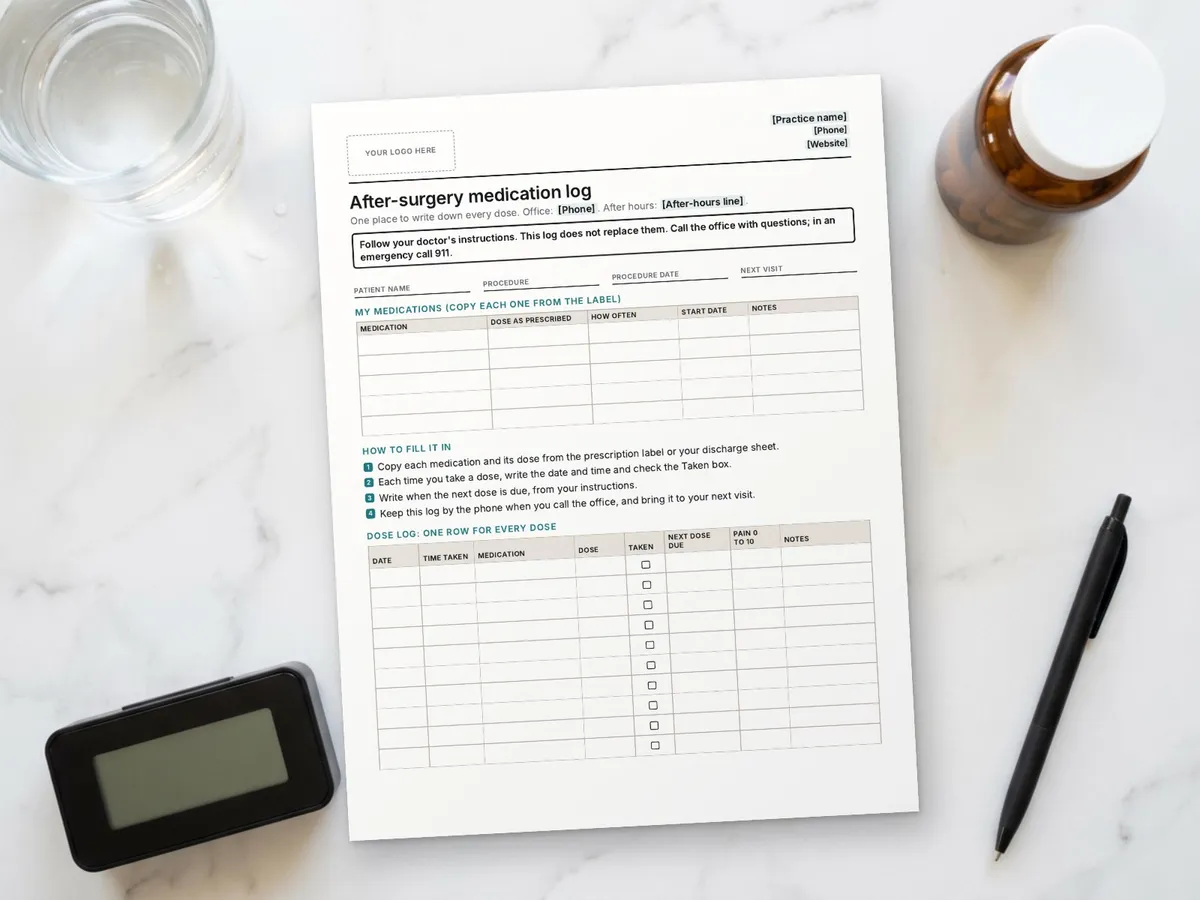 Post-Op Medication Log: A Free Printable Template for Patients