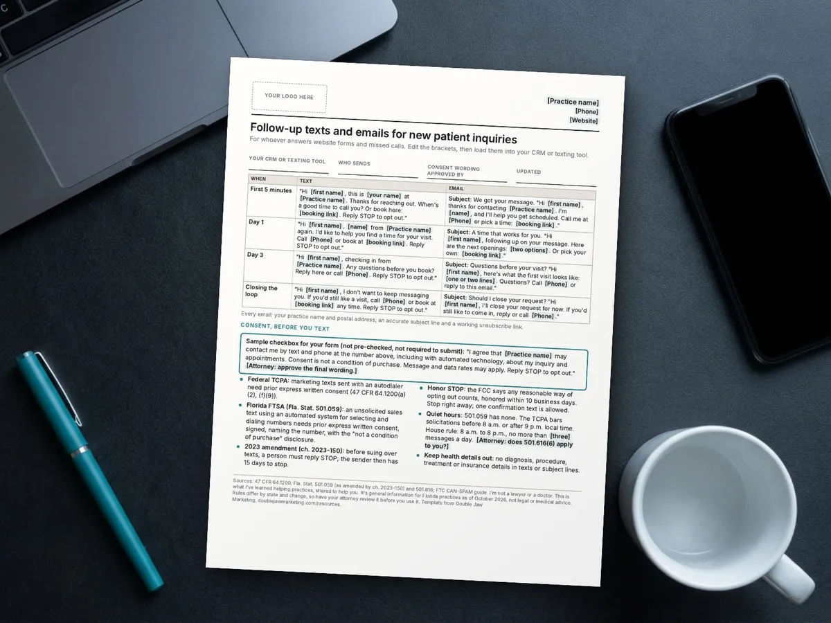 New Patient Follow-Up Texts and Emails: Templates and Consent Rules