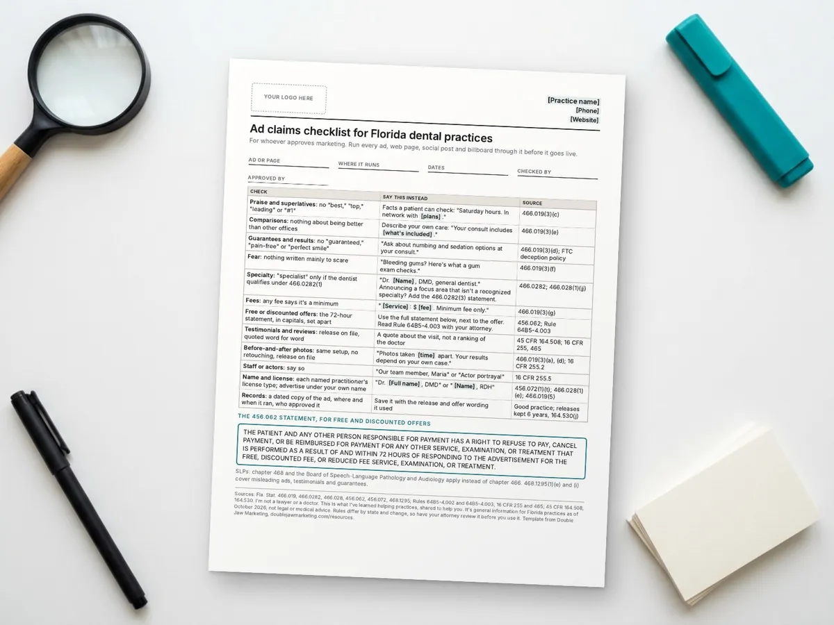 Ad claims checklist: what you can say in dental ads in Florida