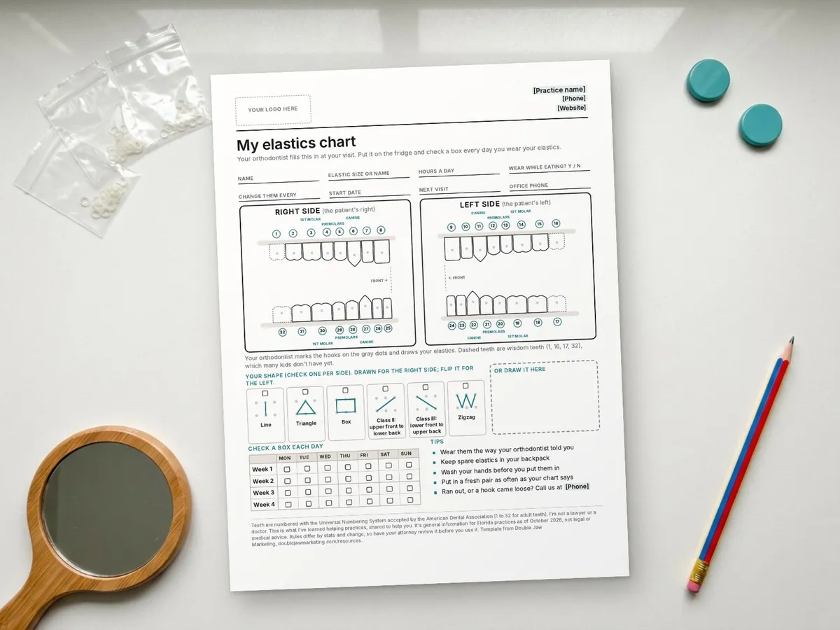 Elastics wear chart for orthodontic patients