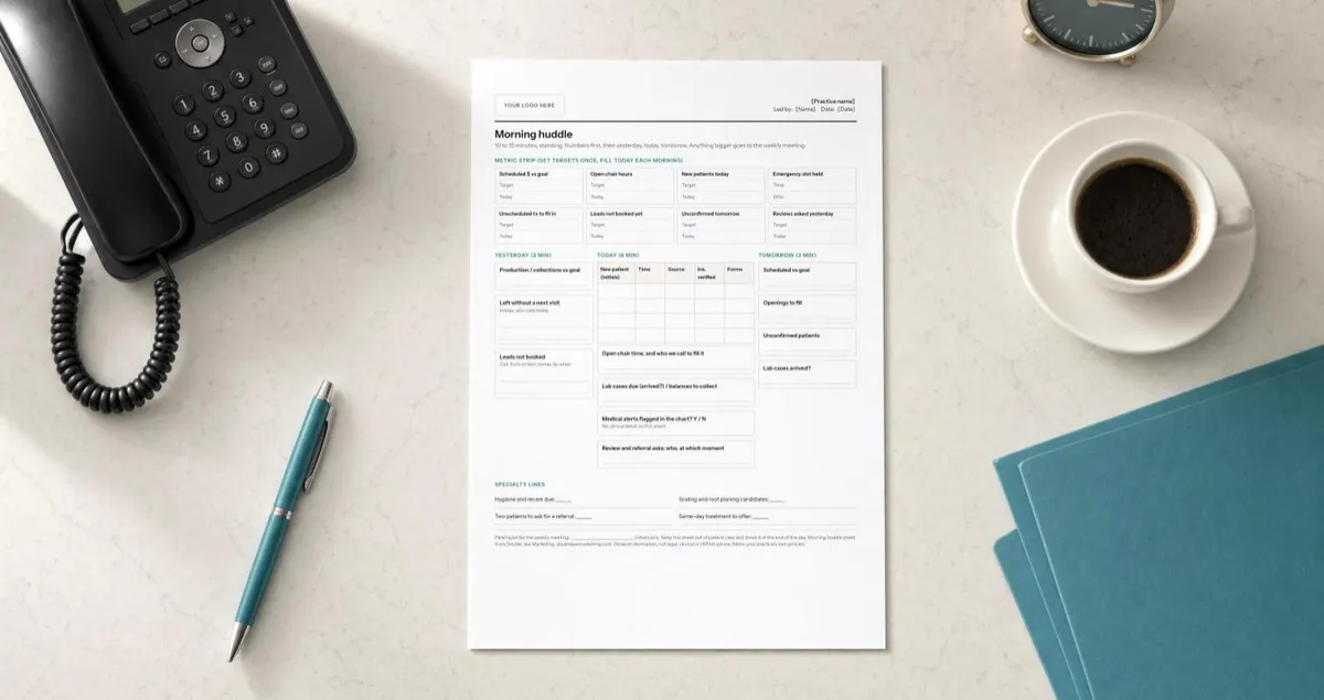 Morning Huddle Sheet for Dental Offices (Free Printable)