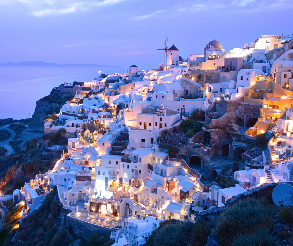 Breathtaking view of Santorini caldera, Luxury hotel in Santorini with Aegean Sea view, Wine tasting in Santorini vineyards, Santorini sunset over Oia village, Cruise to volcanic islands in Santorini.