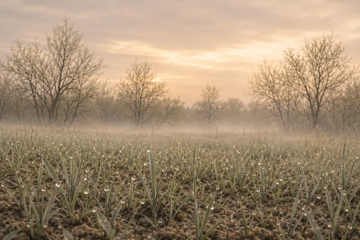 Soft morning light over a misty sage-green summer meadow
