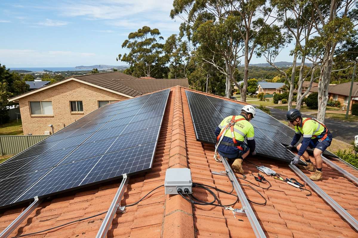 New solar panels added alongside an existing array on a Central Coast roof