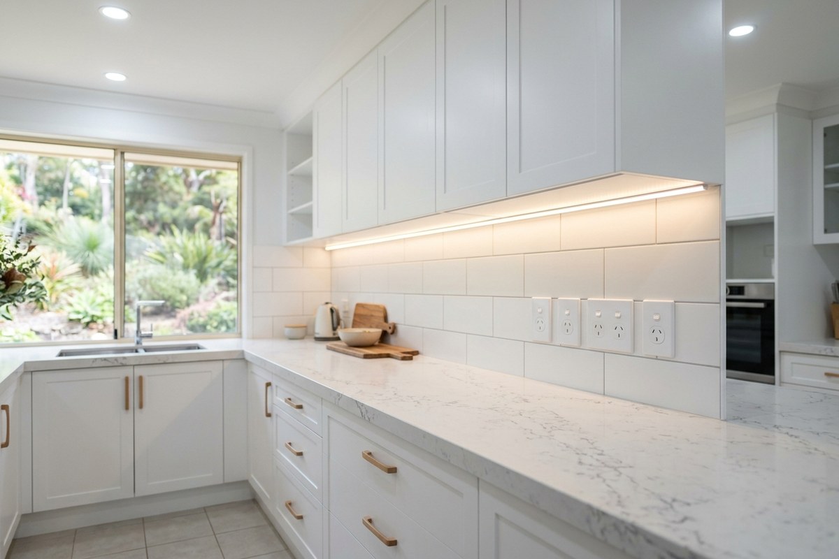 Newly installed lighting and power points in a renovated Woy Woy kitchen