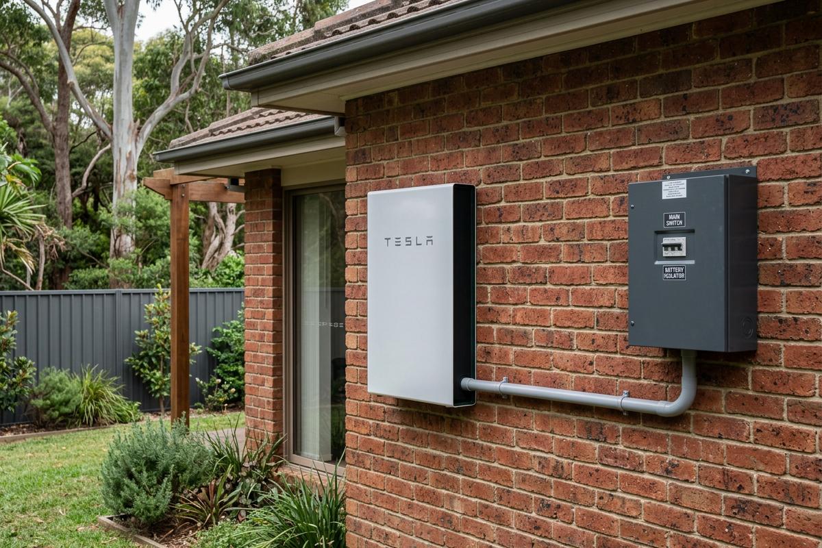 Wall-mounted home battery on the exterior wall of a Terrigal home