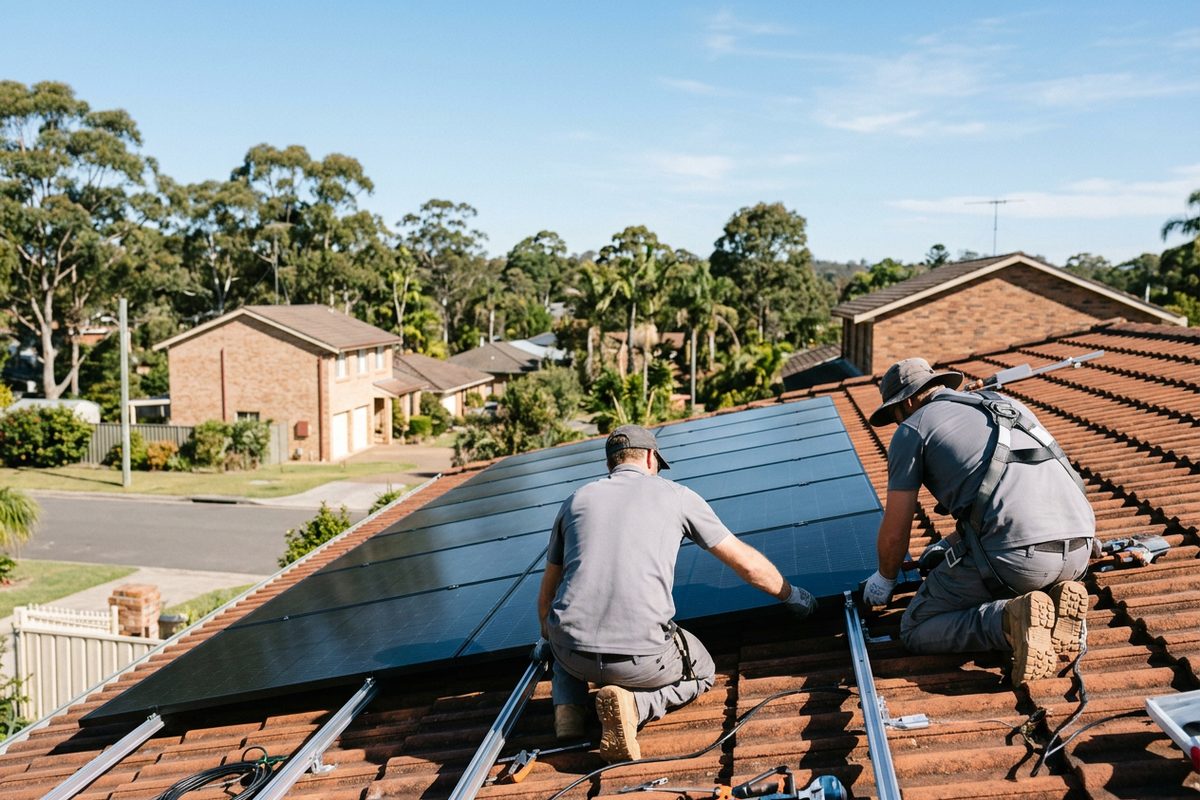 Flush black monocrystalline solar array on a tiled Central Coast home