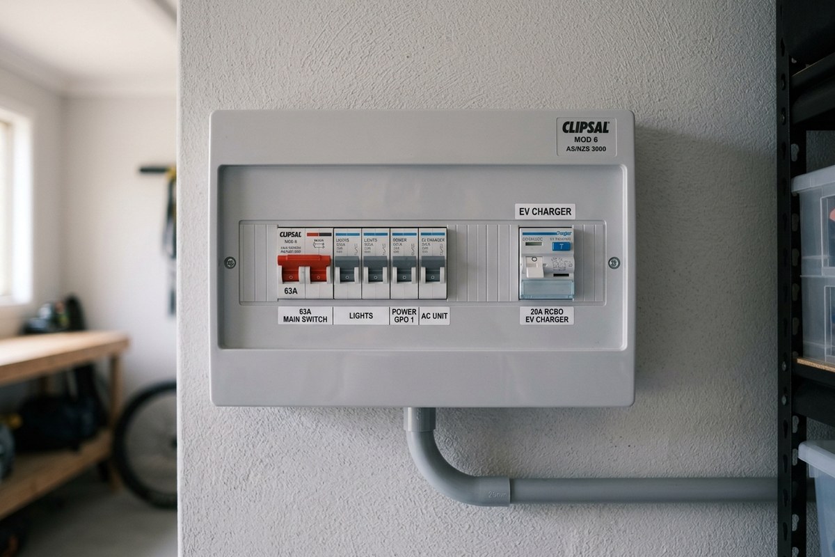 Upgraded EV-ready switchboard with a dedicated charger circuit at a Central Coast home