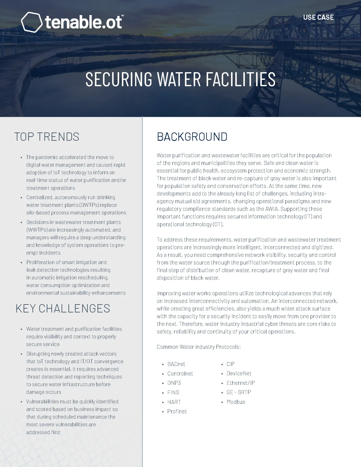 Use Case: Tenable.ot - Securing Water Facilities