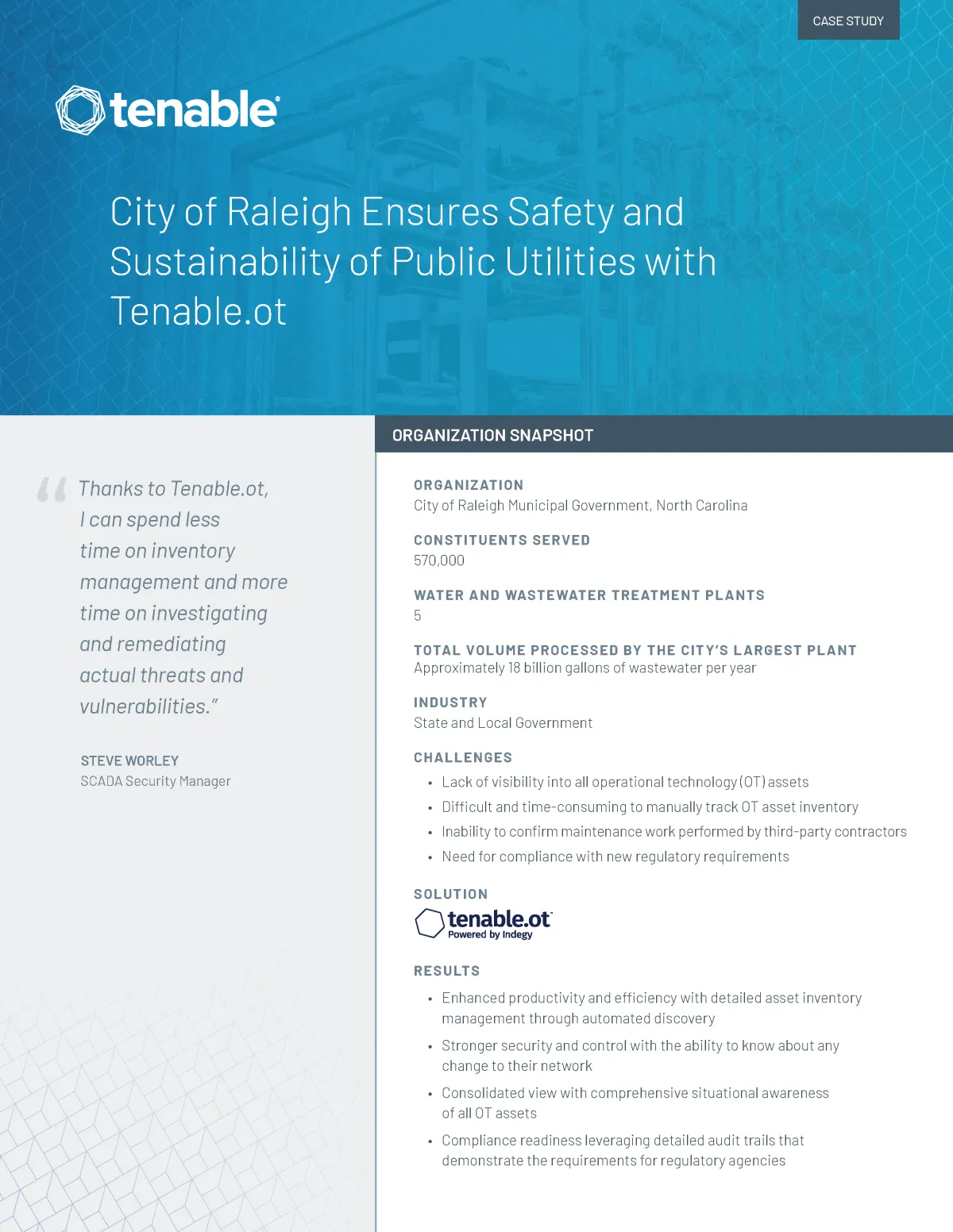Case Study: City of Raleigh Ensures Safety and Sustainability of Public Utilities with Tenable.ot
