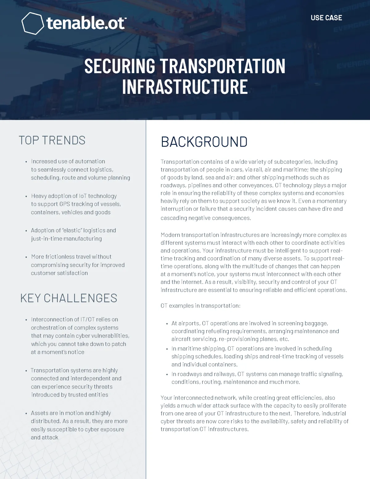 Use Case: Tenable.ot - Securing Transportation Infrastructure